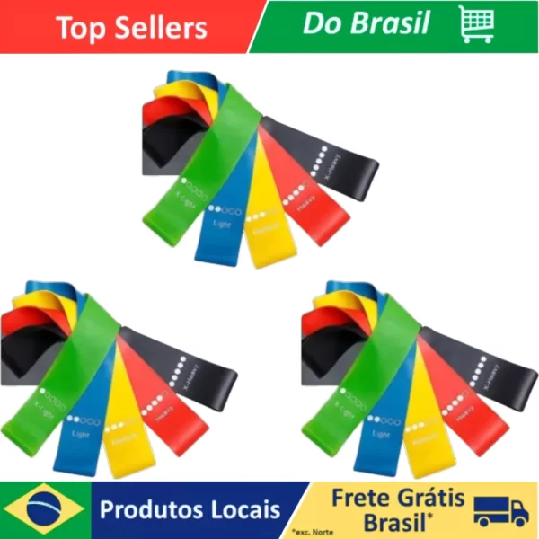 Kit com 3 Kit 5 Faixas elásticas Thera Mini Band Fisioterapia Multifuncional Crossfit