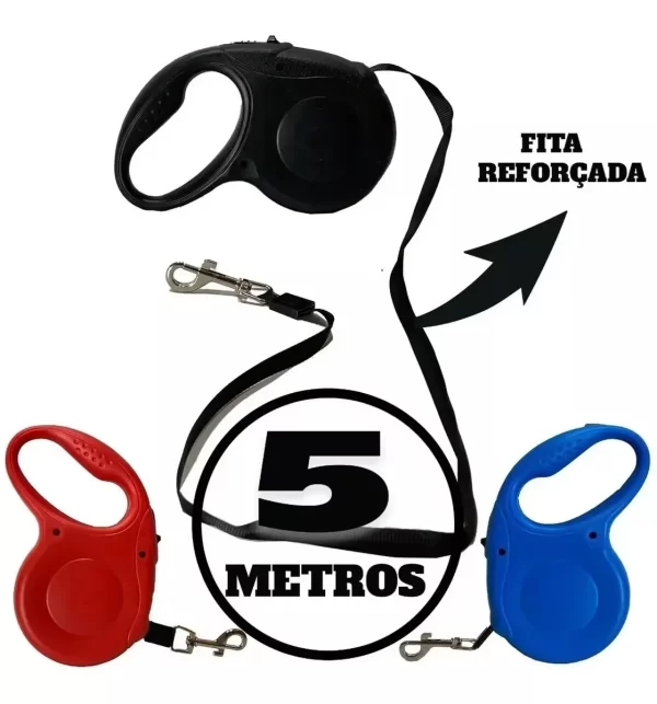 Coleira Guia Retrátil para Cachorros 5 Metros Passeio Pet Flexível Resistente Confortável Fácil Uso Cães Pequenos e Médios - Imagem 5