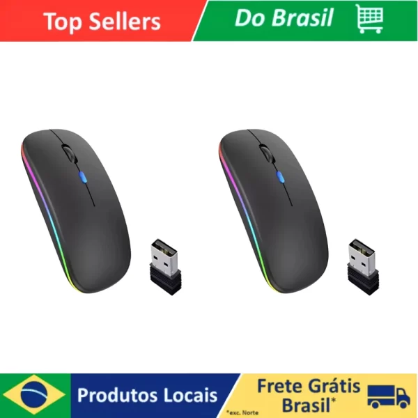 Kit sem fio recarregável LED Mouse, RGB, Sem Fio, 2.4 Ghz