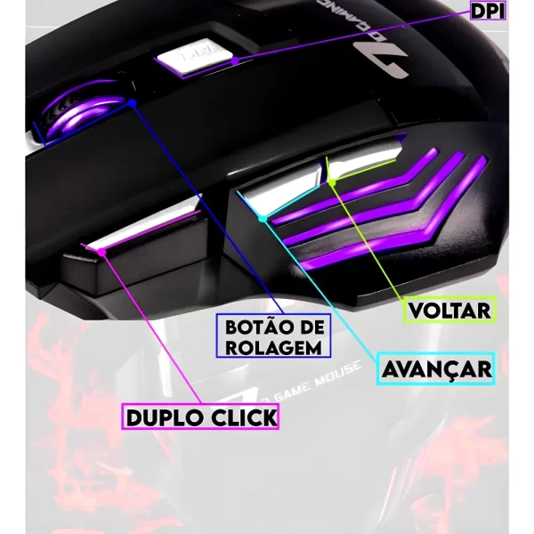 Mouse Gamer Laser Led Usb 7 Botões Profissional - Imagem 3