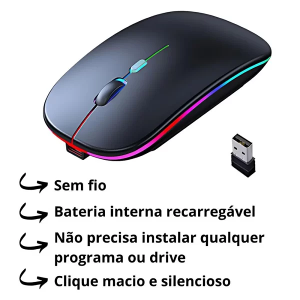 Mouses Wireless Recarregável Led Rgb 2.4 Ghz Sem Fio. - Imagem 2