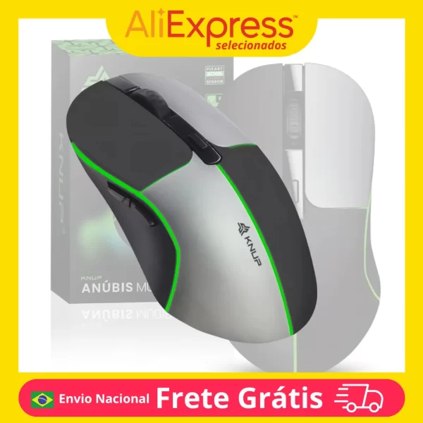 Mouse Gamer Sem Fio Knup KP-MU018 Bluetooth Wireless 2.4G 1600DPI Recarregável Iluminação LED e 6 Botões Computador Notebook