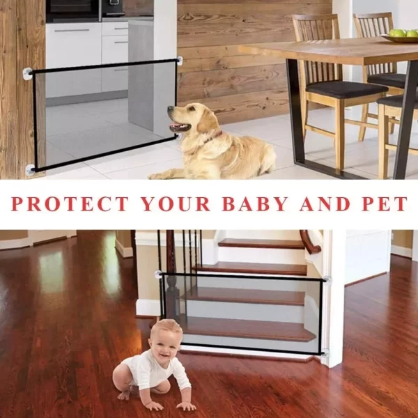 Portao Tela Porta Retratil Protecao Cachorro Cao Bebe Pet Segurança Barreira Divisoria Flexivel Fechamento Facil Residencia Casa - Imagem 2