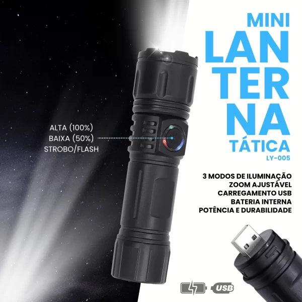 Mini Lanterna Portátil Usb P50led Tática Recarregável Ly005 - Imagem 2