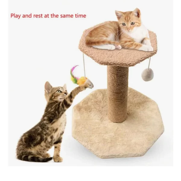 Arranhador Para Gatos Escalador Poste com Brinquedo Gato Duplo Exclusivo Cor Bege(23-19) - Imagem 2