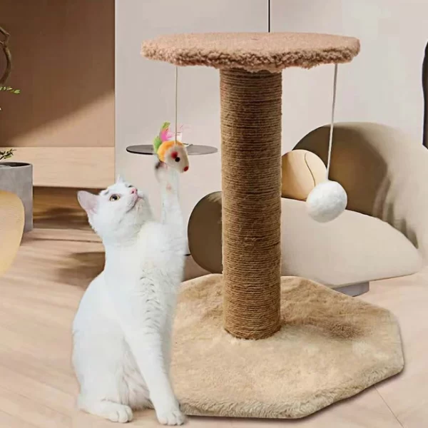 Arranhador Para Gatos Escalador Poste com Brinquedo Gato Duplo Exclusivo Cor Bege(23-19) - Imagem 3
