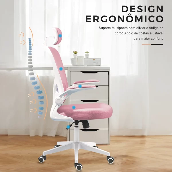 Cadeira de escritório, design ergonômico com suporte lombar independente, malha respirável e encosto de cabeça ajustável（pink） - Imagem 6