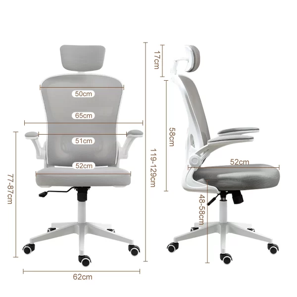 Cadeira de escritório, design ergonômico com suporte lombar independente, malha respirável e encosto de cabeça ajustável（Cinza - Imagem 2