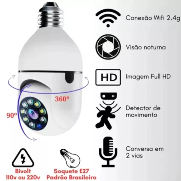 Câmera Ip Lâmpada Smart Wi-Fi Full Hd Visão Noturna Yoosee - Interna - Imagem 6