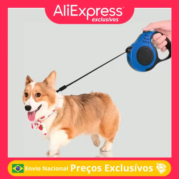 Coleira Guia Retrátil para Cachorros 5 Metros Passeio Pet Flexível Resistente Confortável Fácil Uso Cães Pequenos e Médios