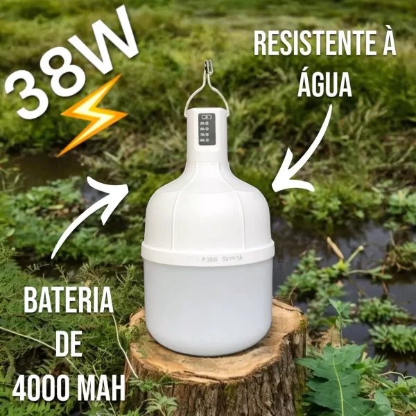 Luminária Portátil 18W Alça Gancho Carregamento USB Type-C Iluminação LED Recarregável Compacta Portátil para Camping Pesca Caça