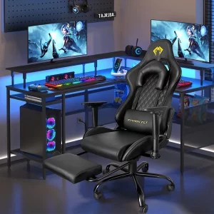 Cadeira de Jogos Ergonômica Reclinável com Apoio para os Pés