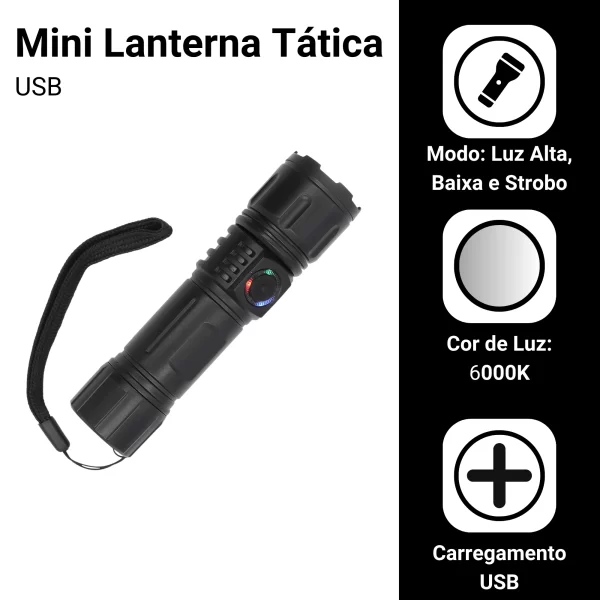 Mini Lanterna Portátil Usb P50led Tática Recarregável Ly005 - Imagem 4
