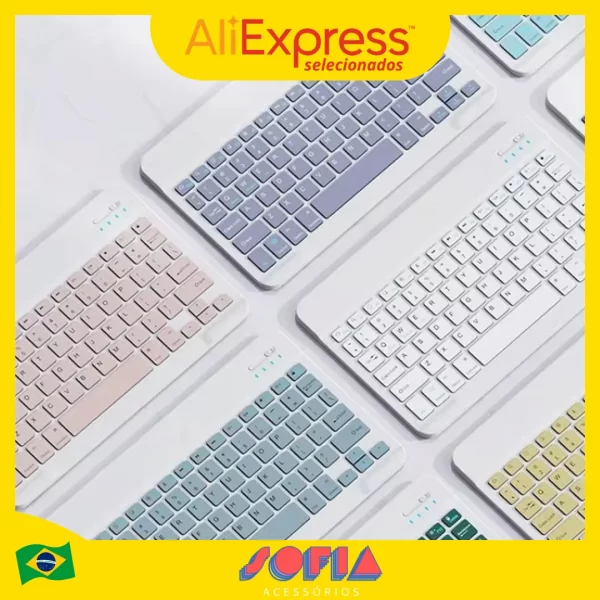 Kit Teclado e Mouse Sem Fio Bluetooth Recarregável Colorido Compatível com PC iPad Tablet Notebook Uso Prático e Eficiente