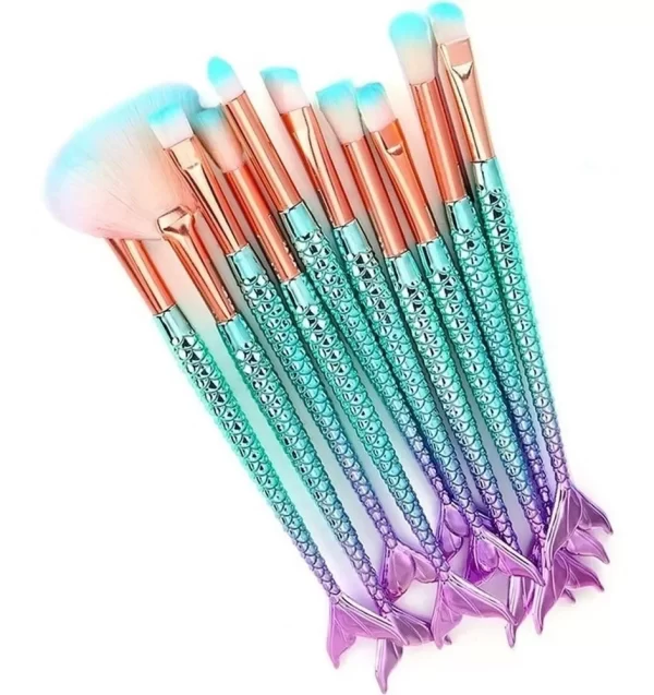 Kit 10 Pincéis de Maquiagem Sereia Profissional Conjunto Completo Pincel Facial Olhos Blush Contorno Beleza Make - Imagem 6