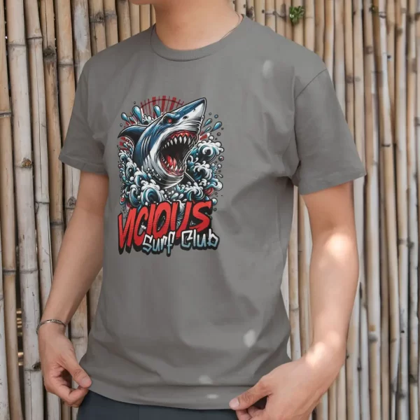 Camiseta Masculina Básica GuGi Tubarão Vicious Surf Club Shark Praia 100% Algodão Premium - Imagem 6