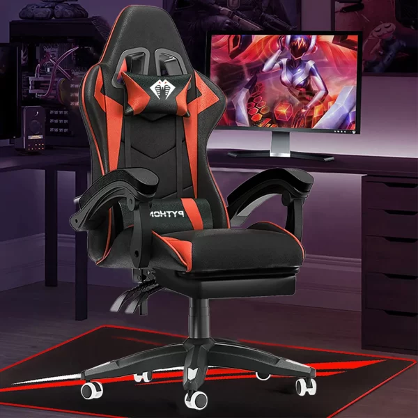 Cadeira gamer de última geração, ergonômica, regulável em altura, plana, com apoio para os pés (vermelha) - Imagem 3