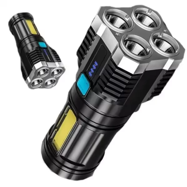 Lanterna LED USB Recarregável Tocha Cob 4LED Potente Compacta Durável Multifuncional Versátil Iluminação Alta Qualidade Camping