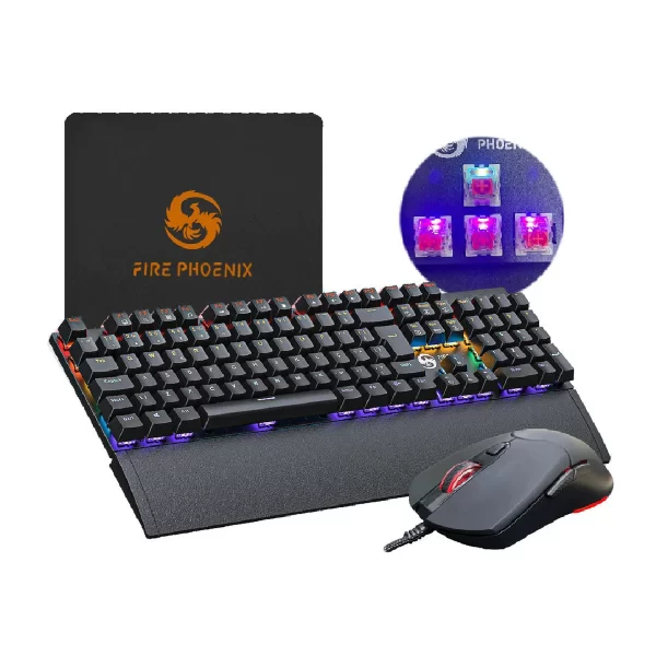 Kit Teclado E Mouse Mecânico Dpi 7200 Abnt2 Gamer Luz Led Rgb Switch Red Usb Mouse Pad Para Computador Pc Bk-06