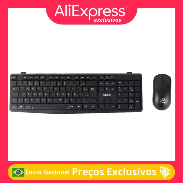 Kit Teclado e Mouse Sem Fio Wireless 2.4GHz ABNT2 USB Alcance 10m Ergonômico Para PC Notebook Windows Mac Conforto e Mobilidade