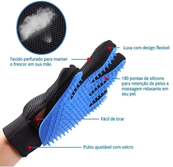 Luva Para Animais De Estimação Gato Cão Escova Removedor Cabelo Solto Deshedding Pente Banho Limpeza Massagem Pet Grooming - Imagem 5