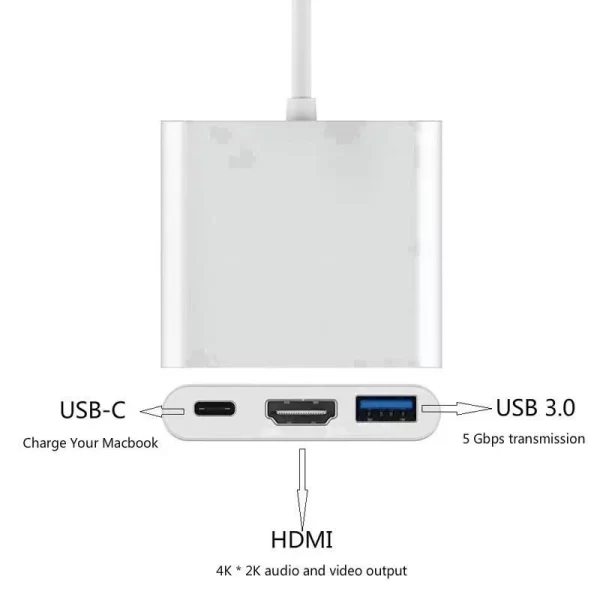 COMPRE MAYS STORE - HUB 3 em 1 Tipo C para HDMI USB 3.0 Conversor 4K / Adaptador Shell Alumínio Resistente e Eficaz Fácil uso - Imagem 4