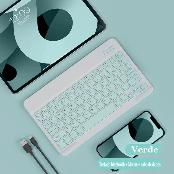 Kit Teclado e Mouse Sem Fio Bluetooth Recarregável Colorido Compatível com PC iPad Tablet Notebook Uso Prático e Eficiente - Imagem 4