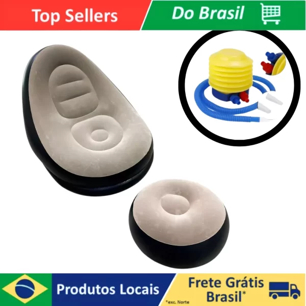 Sofá Poltrona Inflável Impermeavel, Puff Para Descanso Com Almofada de Pé Confortavel e Bomba de Ar Inclusa Ultra Lounge