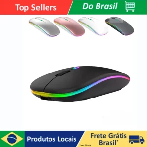 Mouse Wireless Recarregável com LED RGB 2.4 GHz