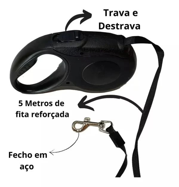 Coleira Guia Retrátil para Cachorros 5 Metros Passeio Pet Flexível Resistente Confortável Fácil Uso Cães Pequenos e Médios - Imagem 6