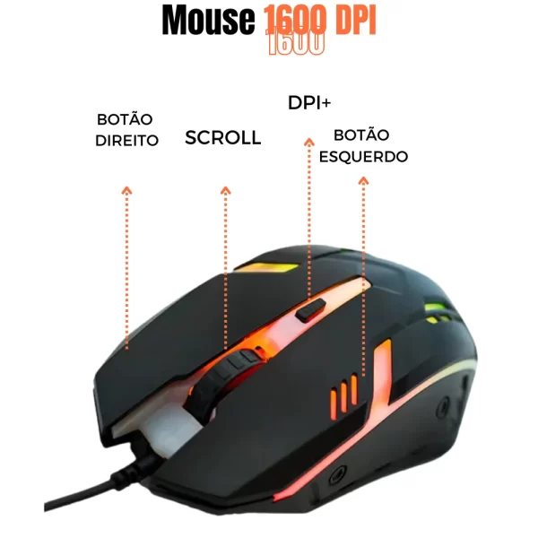 Kit Gamer Mobilador One Hand 60% Preto Led com fio Celular Teclado Mouse Tripé Usb Rgb Otg Tripé - Imagem 2