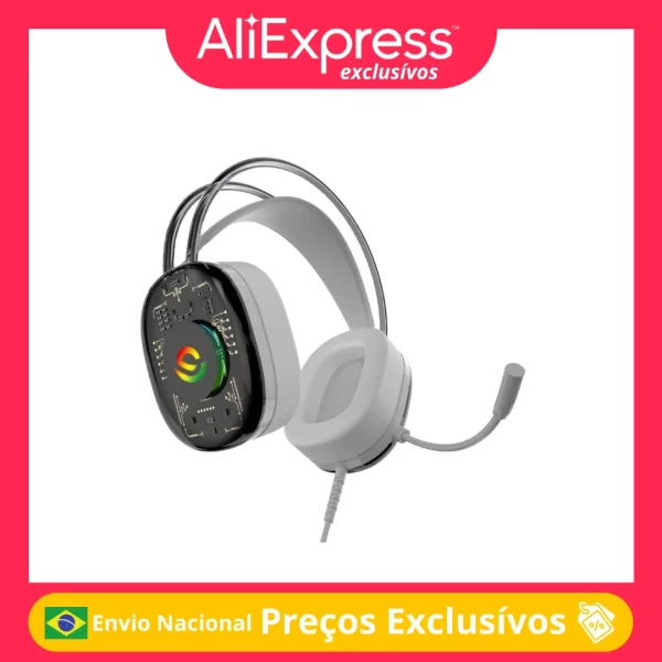 Fone Headset Gamer RGB Onistek FN639 USB P2 Drivers 50mm Com Microfone Confortável para Jogos PC Notebook Desktop Setup