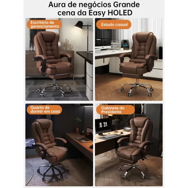 Cadeira de escritório presidente, cadeira de home office com apoio para os pés e encosto ajustável（marrom） - Imagem 5