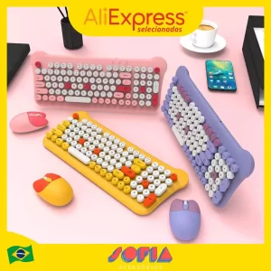 Teclado e Mouse Sem Fio VT-212 Estilo Aesthetic