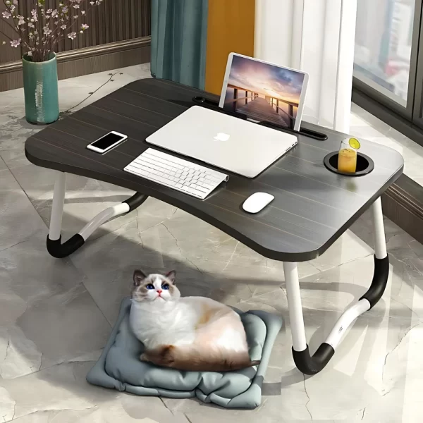 Mesa Dobrável De Madeira Portátil Para Cama Estudo Notebook Lanches Multifunções - Imagem 4