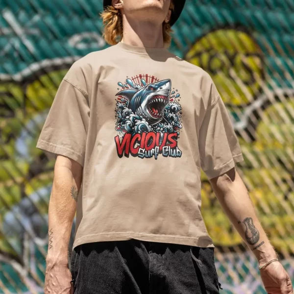 Camiseta Masculina Básica GuGi Tubarão Vicious Surf Club Shark Praia 100% Algodão Premium - Imagem 5