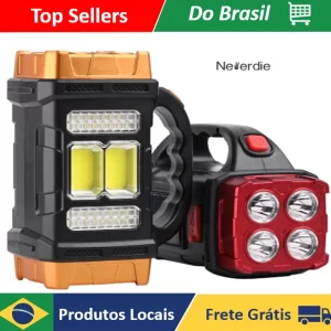 Lanterna Holofote Super LED Recarregável USB Solar