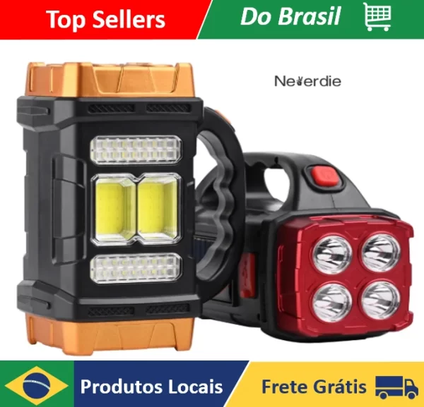 Lanterna Holofote Super Led Potente Recarregavel Usb Solar Power Bank Prova d água - Neverdie Store