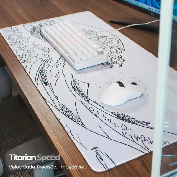 Mouse Pad Gamer Extra Grande Profissional 90x40 Deskpad Branco Preto Ergonômico Speed OndaTitorion - Imagem 2