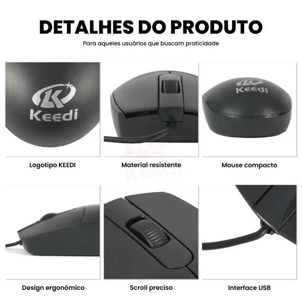 Mouse Com Fio Ergonômico Usb Keedi Mou900 1200Dpi Computador Notebook Pc Trabalho Escritório Silencioso Confortável Barato e Bom - Imagem 2