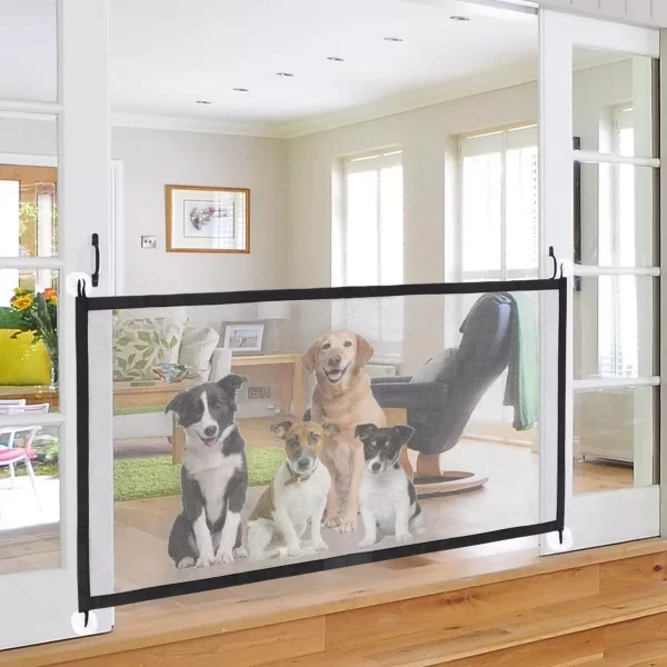 Portao Tela Porta Retratil Protecao Cachorro Cao Bebe Pet Segurança Barreira Divisoria Flexivel Fechamento Facil Residencia Casa - Imagem 4