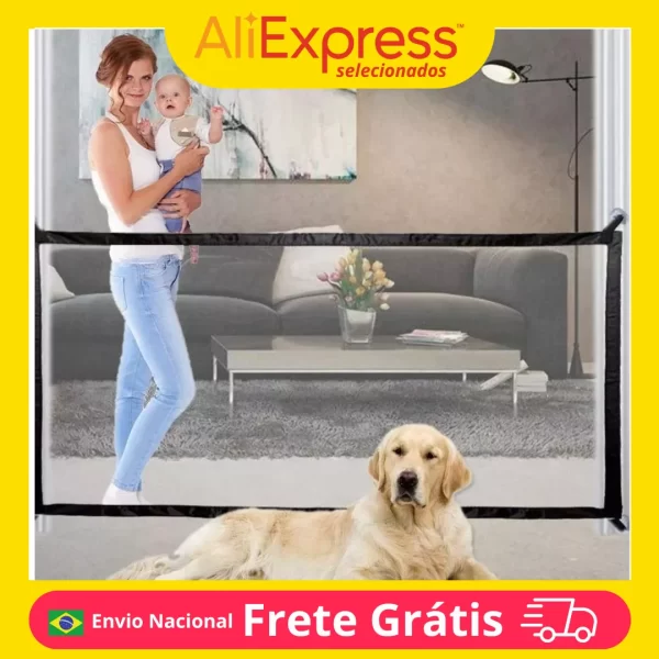 Portao Tela Porta Retratil Protecao Cachorro Cao Bebe Pet Segurança Barreira Divisoria Flexivel Fechamento Facil Residencia Casa