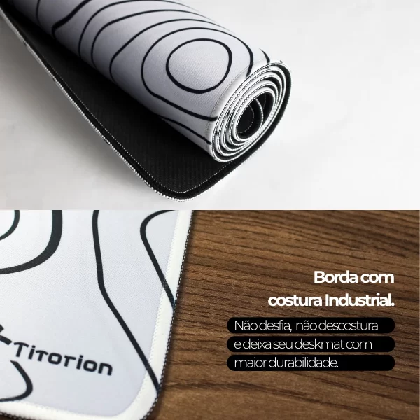 Mouse Pad Gamer Extra Grande Profissional 90x40 Deskpad Branco Preto Ergonômico Speed OndaTitorion - Imagem 5