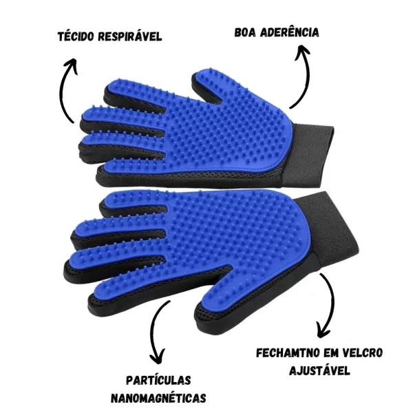Luva Removedora de Pelos Higiene Para Pets Cães e Gatos 24cm Prático Fácil Limpeza Seco ou Molhado - Imagem 2