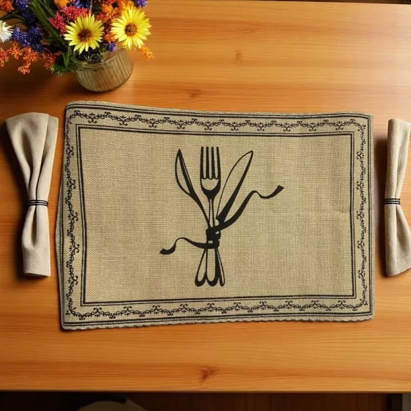 Conjunto 4 Jogos Americanos Rustico Mesa de Jantar e Porta Talhares Toalha Prato - Imagem 4