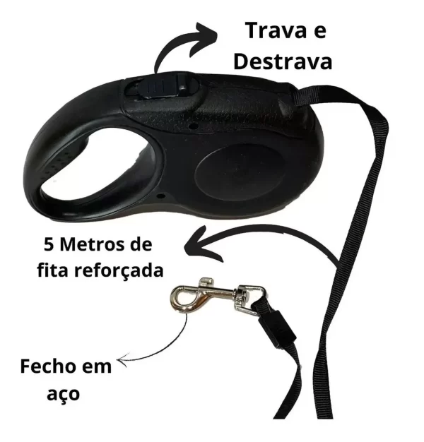 Coleira Guia Retrátil para Cachorros Pet com 5 Metros de Comprimento Ideal para Passeios Confortáveis e Seguros com Seu Amigo - Imagem 6