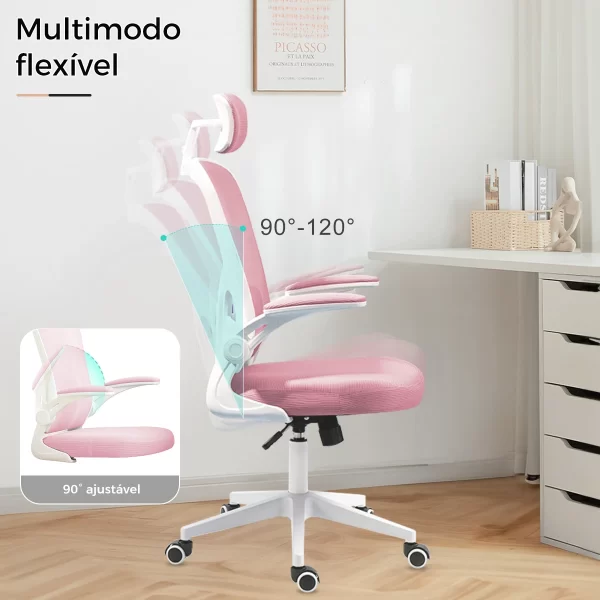 Cadeira de escritório, design ergonômico com suporte lombar independente, malha respirável e encosto de cabeça ajustável（pink） - Imagem 5