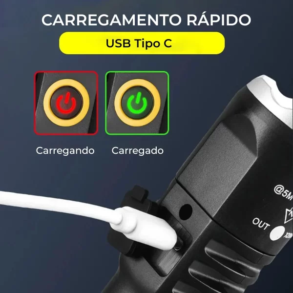 Lanterna Mini Led Cree Police Tática Recarregável Zoom Forte Lampião Usb Recarregável - Imagem 5
