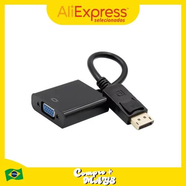 Cabo Adaptador Conversor DisplayPort para VGA Ultra Resistente Alta Qualidade Ideal para PC Monitor Projetor TV Uso Prático