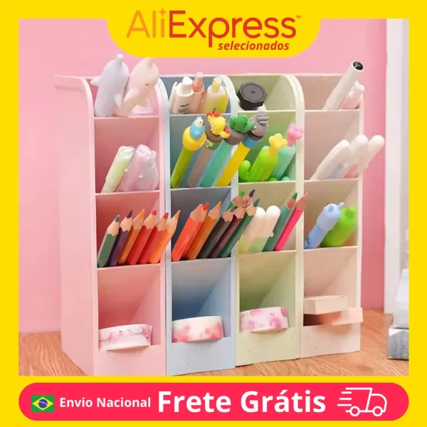 Suporte Caneta Multi-Camada Armazenamento Escova Cosmética Escritório Material Escolar Organizador Compacto Prático Versátil